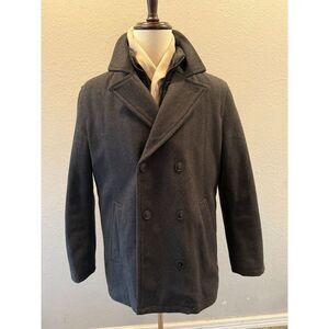 Levi's Strauss Zipper Button Gray Wool Blend Pea Coat Quilted Lined Men's Size M